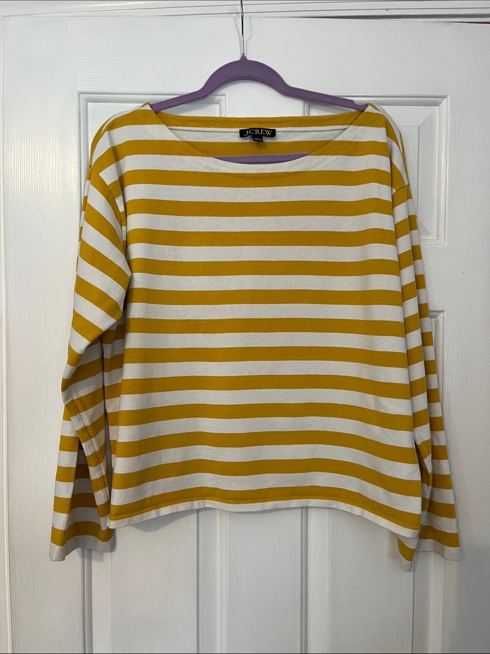 J. Crew Relaxed Boatneck Tee in Wide Mustard Yellow and White Stripe